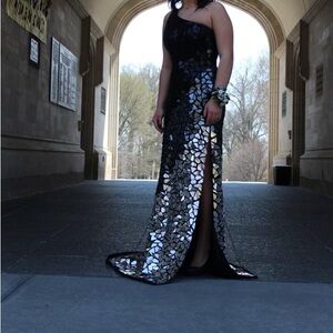 Glamorous Black and Silver Prom Dress